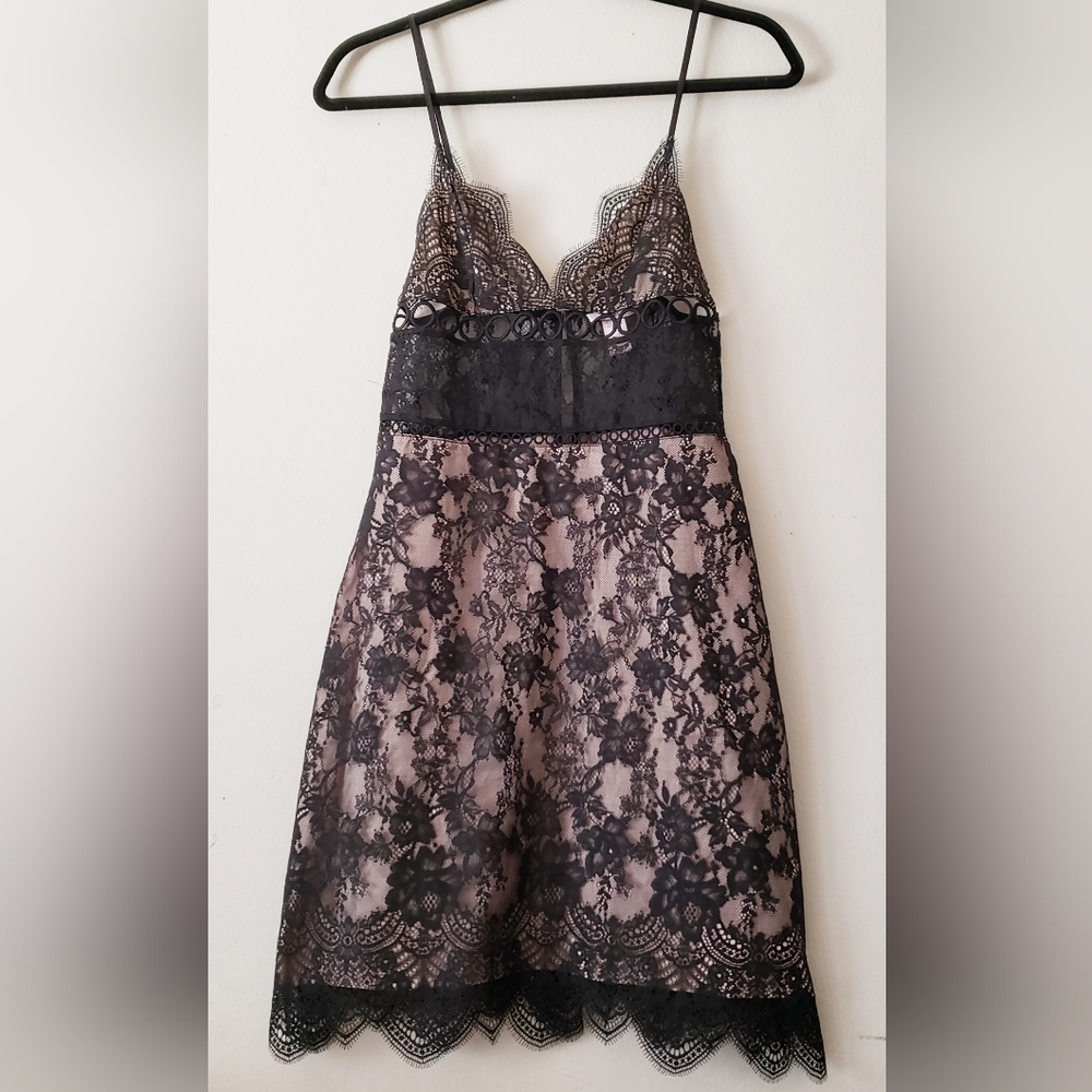 Victoria Secret Womens Black Lace/ Nude Slip Dress